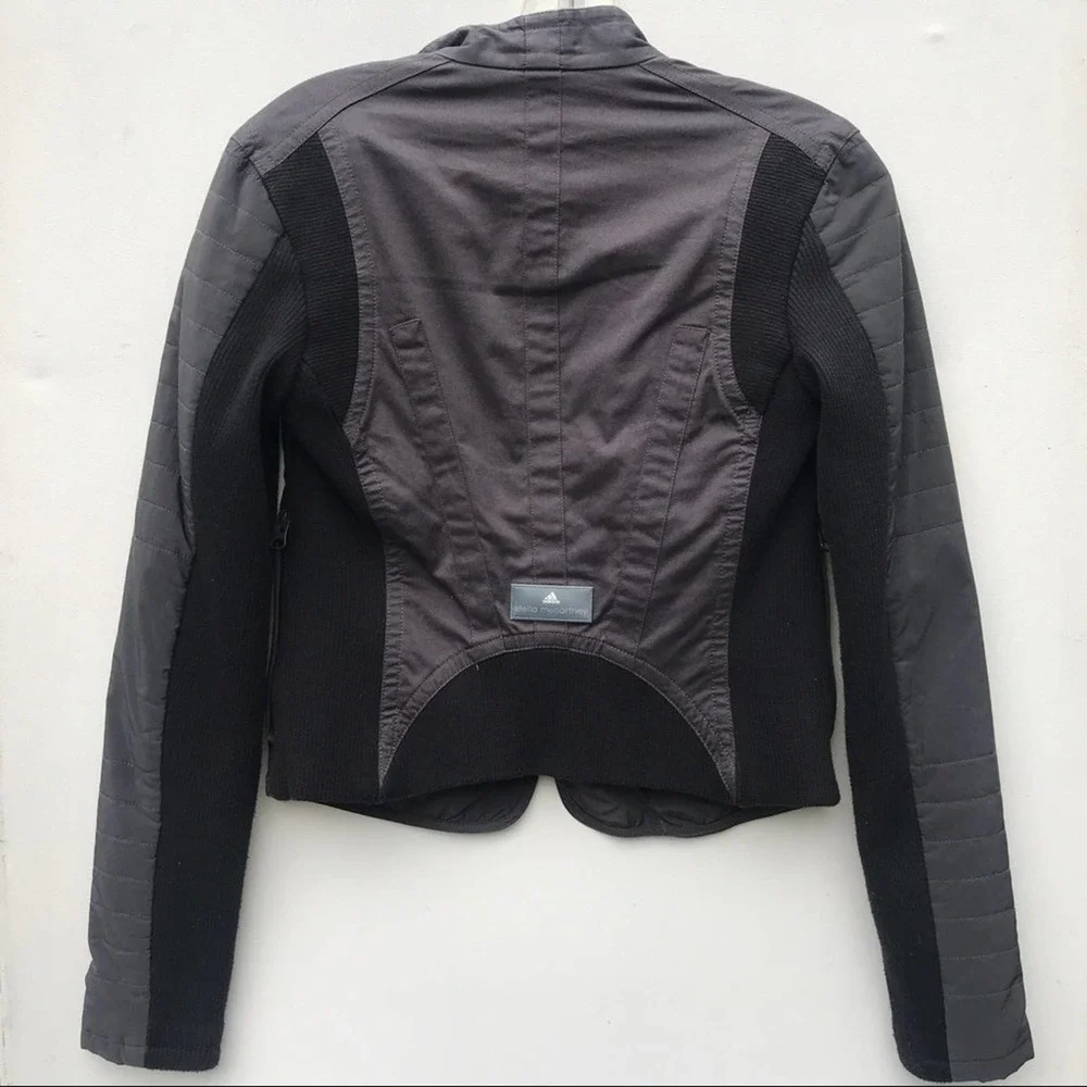 🚩FADED SHOULDERS Adidas Stella McCartney Moto jacket xs crop black biker - Picture 6 of 8
